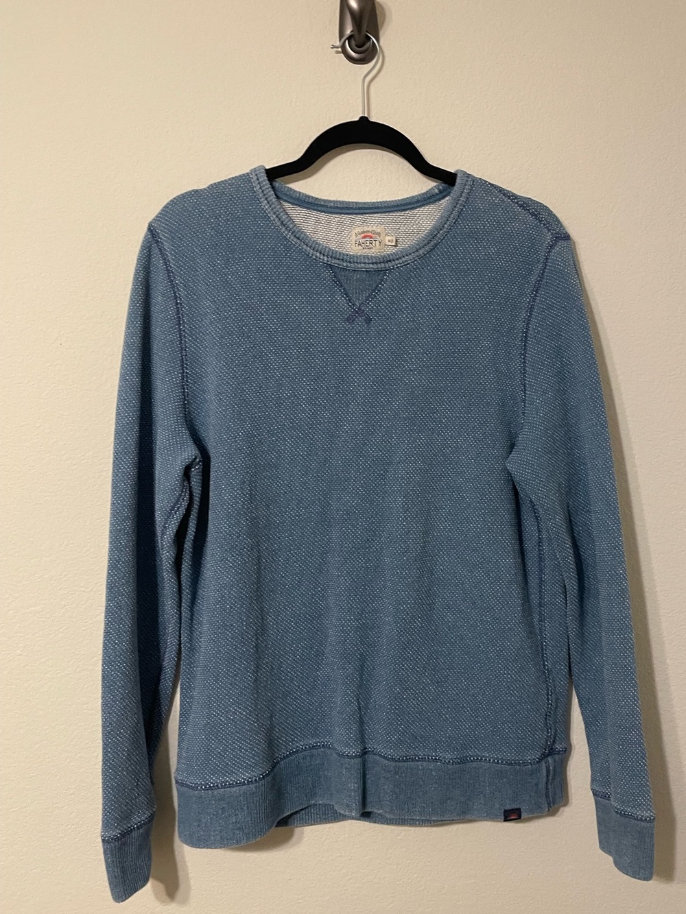 Faherty Indigo Dyed Textured Cotton Crewneck Sweatshirt Blue Men M